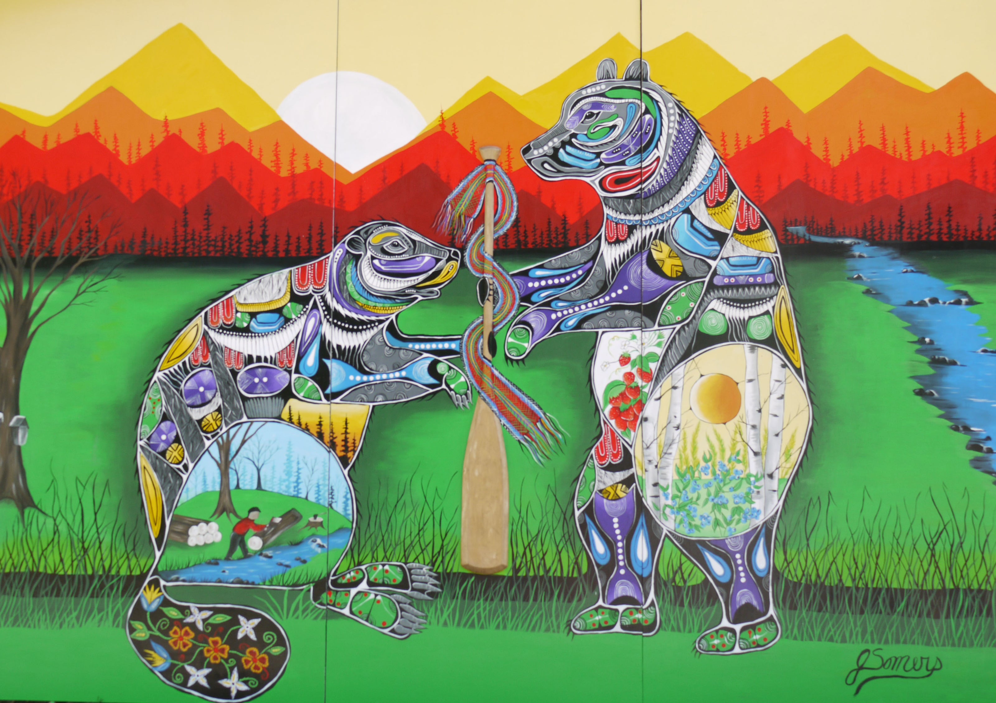 Custom Metis Art Mural -Indigenous Art  that reflects the history of The French River Nipissing Families 